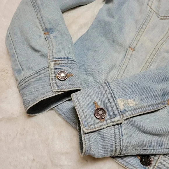 Hollister Jean Denim Jacket Fur Trim Blanket Lined Size M Vintage Y2k 2000s - Picture 5 of 8